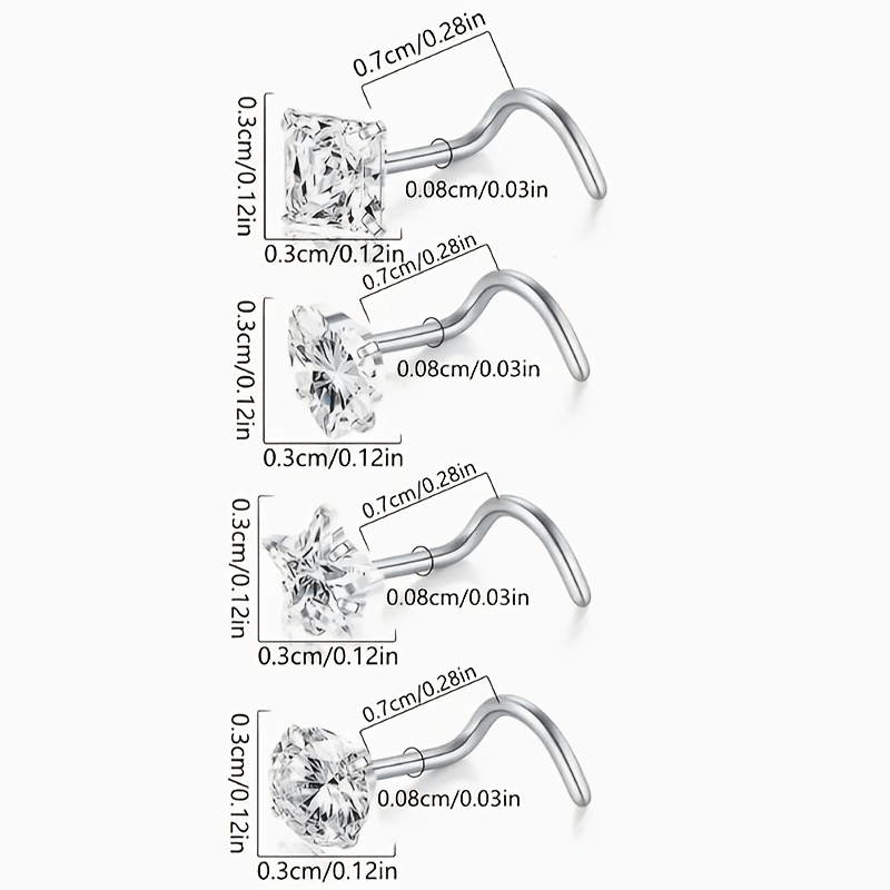 Set of Four Elegant Minimalist Stainless Steel Nose Rings